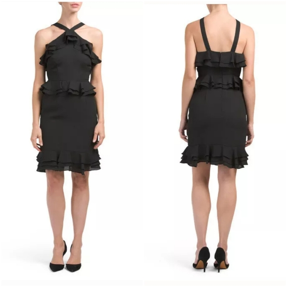 NWOT Tahari by A.S.L Black Ruffled Halter Dress - Picture 2 of 4